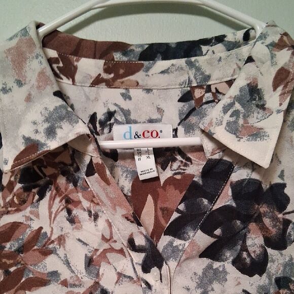 Denim & Co Stretch Woven Button Up Long Sleeve Floral Large - Picture 4 of 12